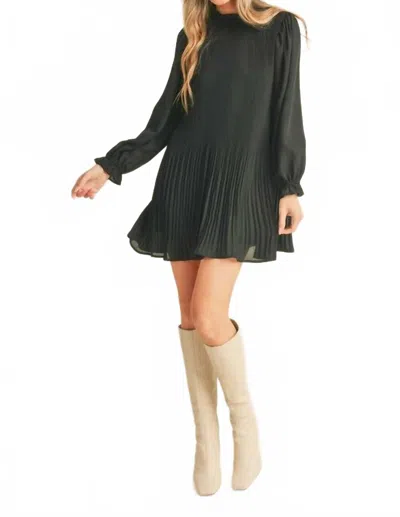 Merci Pleated High Neck Mini Dress In Black
