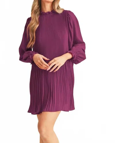 Merci Pleated High Neck Mini Dress In Purple