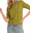 Merci Pointelle Knit Short Sleeve Sweater In Golden Kiwi In Green