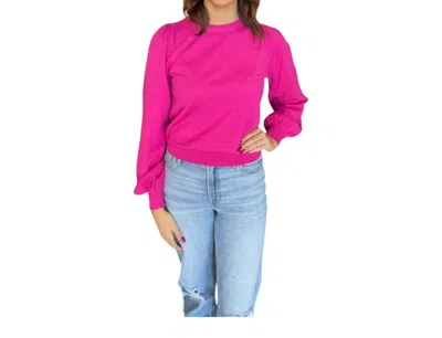 Merci Pointelle Puff Sleeve Sweater In Pink