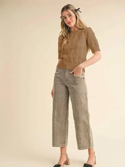 Merci Popcorn Knit Pointelle Short Sleeve Sweater In Beige Taupe In Brown