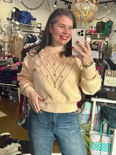 Merci Popcorn Knits Along Front And Sleeve Sweater In Ivory In Multi
