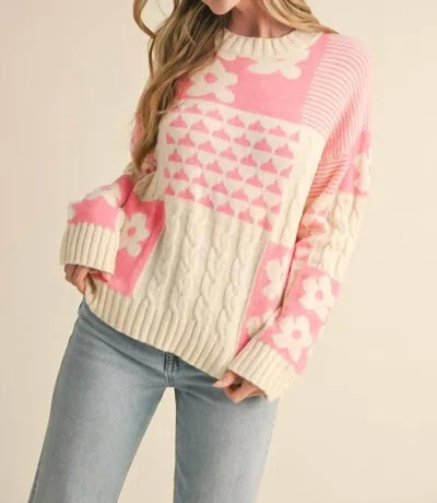 Merci Pretty Patchwork Sweater In Pink/ivory