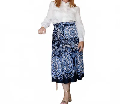 Merci Provence Print Skirt In Navy Medallion In Multi