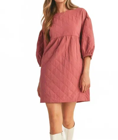Merci Quilted Babydoll Dress In Light Maroon In Pink