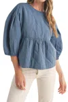 Merci Quilted Babydoll Top In Denim Blue In Multi