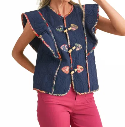 Merci Quilted Toggle Detailed Vest In Navy In Blue