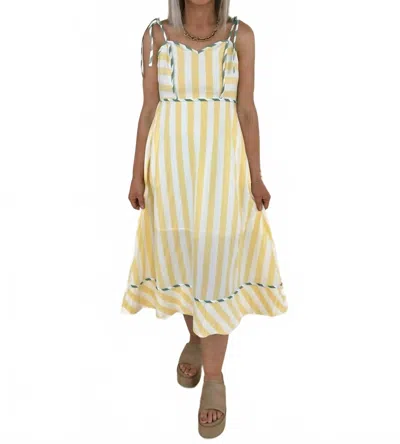 Merci Raya Striped Binding Midi Dress In Yellow White Stripe