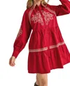 Merci Reba Embroidered Button Down Mini Dress In Red