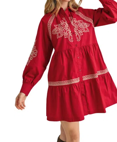 Merci Reba Embroidered Button Down Mini Dress In Red