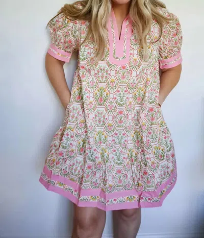 Merci Rebecca Floral Drop Waist Mini Dress In Garden Bloom In Pink