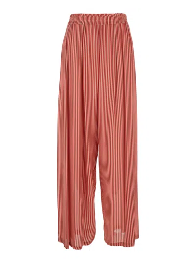 Merci Red Pants With All-over Striped Motif And Elastic Waist In Fabric Woman In Pink