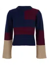 Merci Multicolor Crew Neck Sweater With Color Block Motif And Ribbed Design In Wool Woman In Multi