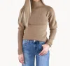 Merci Ribbed Mock Neck Sweater In Taupe In Grey