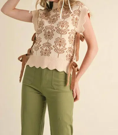 Merci Ribbed Scallop Floral Sweater Vest In Beige Taupe In Neutral