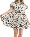 Merci Ruffle Sleeve Mini Dress In Black/white In Multi