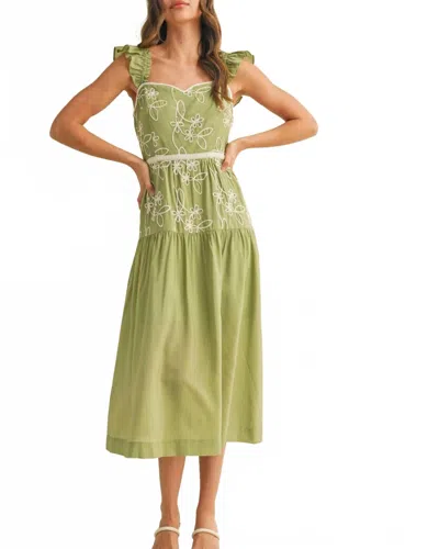 Merci Ruffle Sleeve Sundress In Sage Green