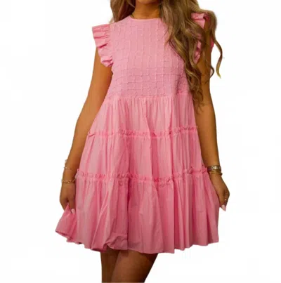 Merci Ruffled Flutter Sleeve Mini Dress In Blooming Pink