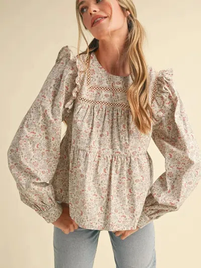 Merci Ruffled Puff Sleeve Top In Cream In Brown
