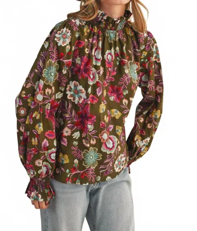 Merci Say It With Flowers Top In Ash Olive In Multi