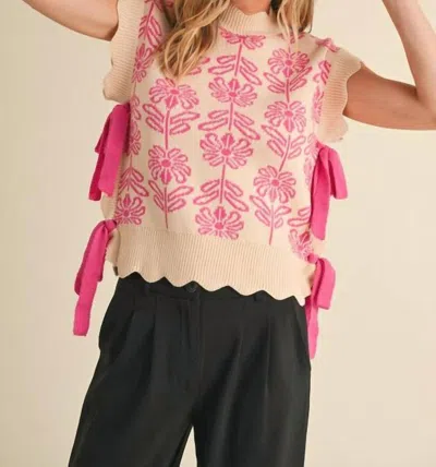 Merci Scallop Floral Sweater Vest In Pink