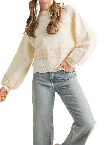 Merci Scallop Hem Embroidered Sweater In Ivory In Neutral