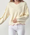 Merci Scallop Pullover Sweater In Ivory Coral Combo