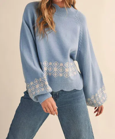 Merci Scalloped Mock Neck Sweater In Light Blue