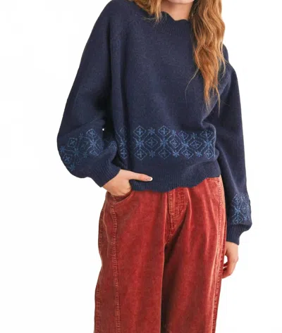 Merci Scalloped Mock Neck Sweater In Navy In Blue