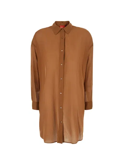Merci Semi-sheer Long-sleeve Shirt In Brown