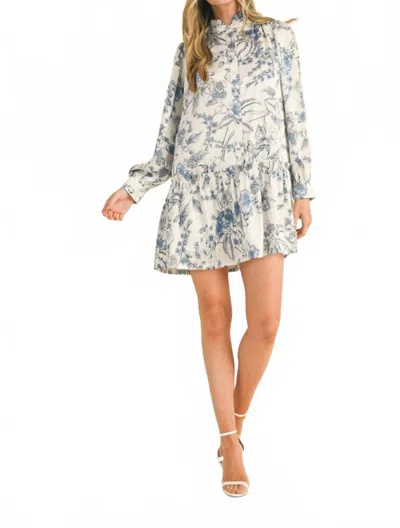 Merci Shannon Button Front Dress In White/ Blue In Multi