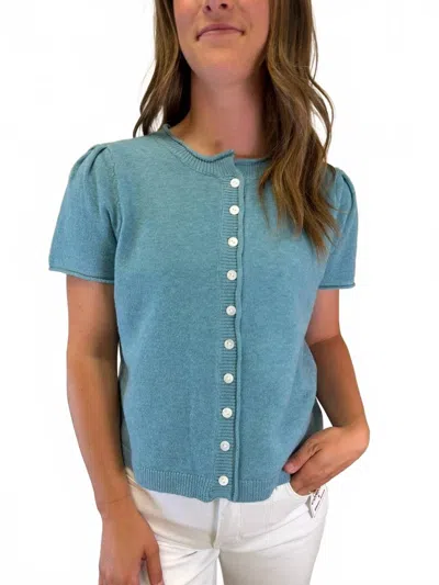 Merci Short Sleeve Sweater Cardigan In Sapphire In Blue