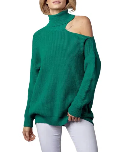 MERCI SHOULDER-BARING TURTLENECK SWEATER IN FOREST GREEN