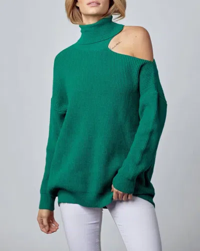 MERCI SHOULDER-BARING TURTLENECK SWEATER IN FOREST GREEN