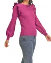 Merci Shoulder Ruffle Crew Neck Sweater In Pink In Pink