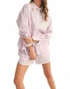 Merci Stripe Button-down Shirt And Short Set In Pink In Pink