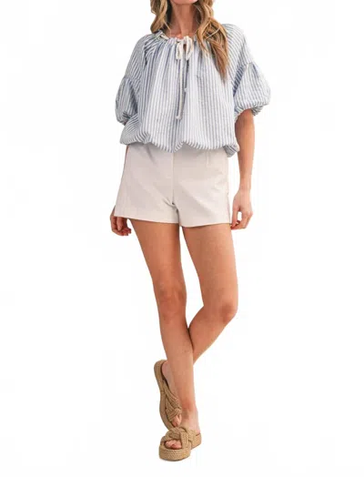 Merci Stripe Rope Trim Top In Blue & White In Gray