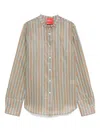 Merci Brown Shirt With Mandarin Collar And All-over Striped Motif In Cotton Stretch Woman In Multi