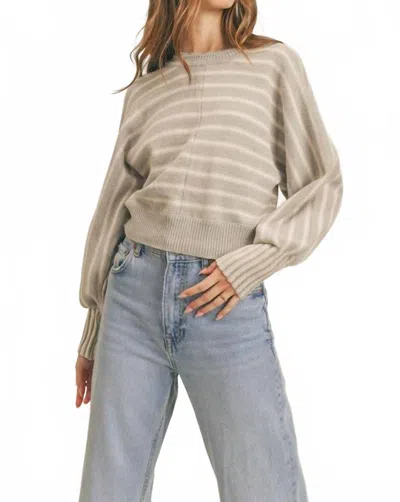 Merci Striped Batwing Sleeve Crew Sweater In Light Grey In Gray
