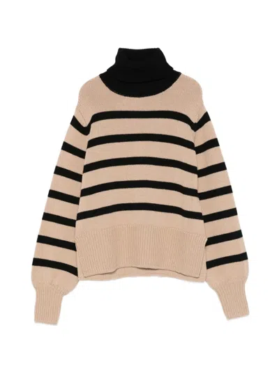 Merci Striped Roll-neck Sweater In Neutral