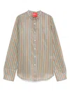 Merci Brown Shirt With Mandarin Collar And All-over Striped Motif In Cotton Stretch Woman In Multi