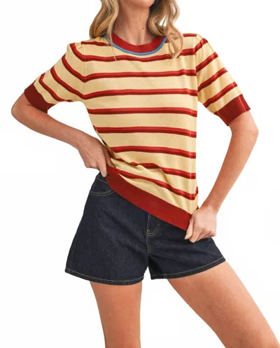 Merci Striped Short Sleeve Sweater In Blue Iris In Multi
