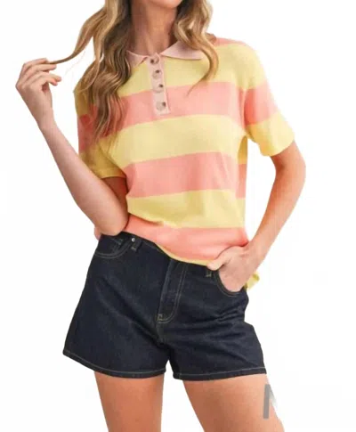 Merci Striped Short Sleeve Sweater In Yellow Multi
