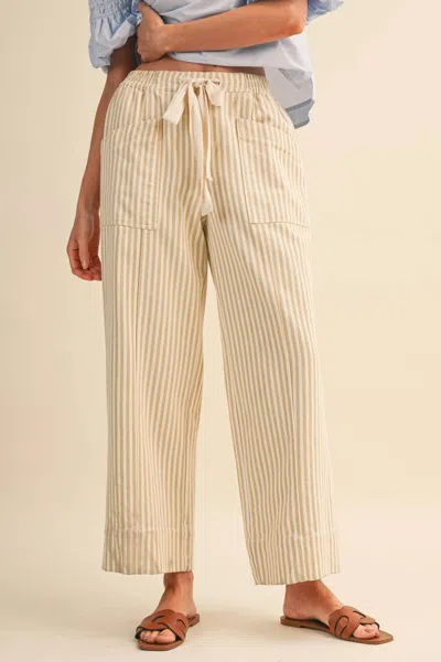 Merci Striped Wide Leg Drawstring Pants In Beige In Neutral