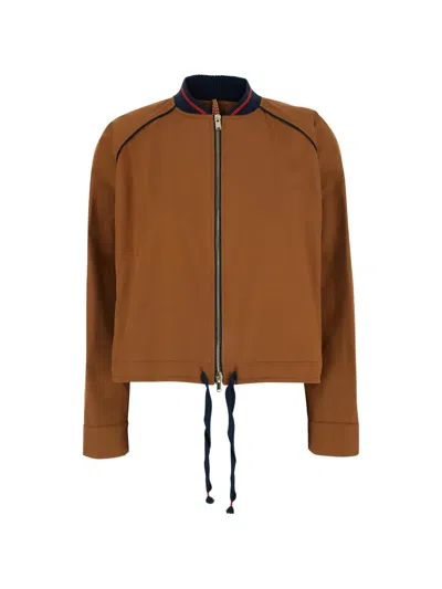 Merci Striped-trim Drawstring-hem Bomber Jacket In Brown