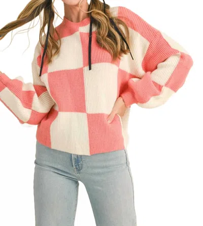 Merci Sugar Rush Checkered Sweater In Pink/white In Multi