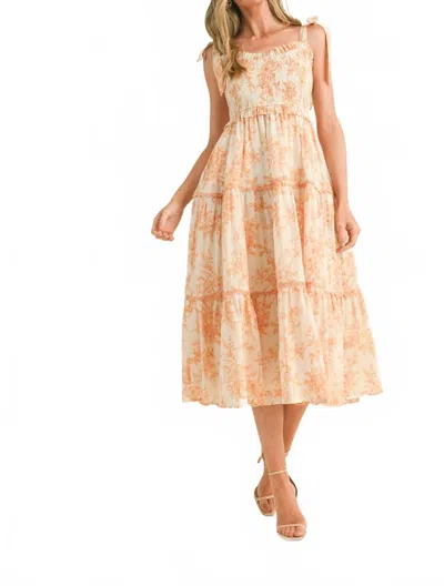Merci Sunset Floral Midi Dress In Orange