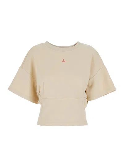 Merci Sweater  White With Long Sleeves And Round Neck In Cotton For Women In Neutral