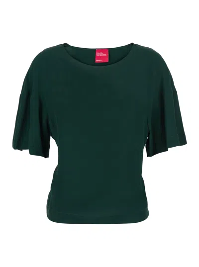 MERCI GREEN T-SHIRT WITH ROUND NECK AND WIDE SHORT SLEEVES IN FABRIC WOMAN