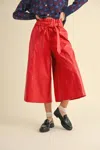 Merci Talk This Way Faux Leather Paperboy Waist Pants In Red In Red